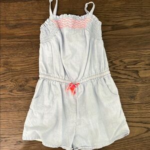 Boden Chambray Romper with Neon Orange Accents EUC